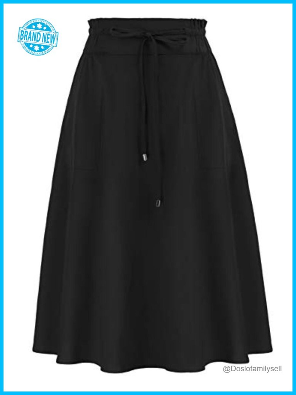 Cotton Linen Midi Skirt Frill Tie Waist A-Line with Pockets